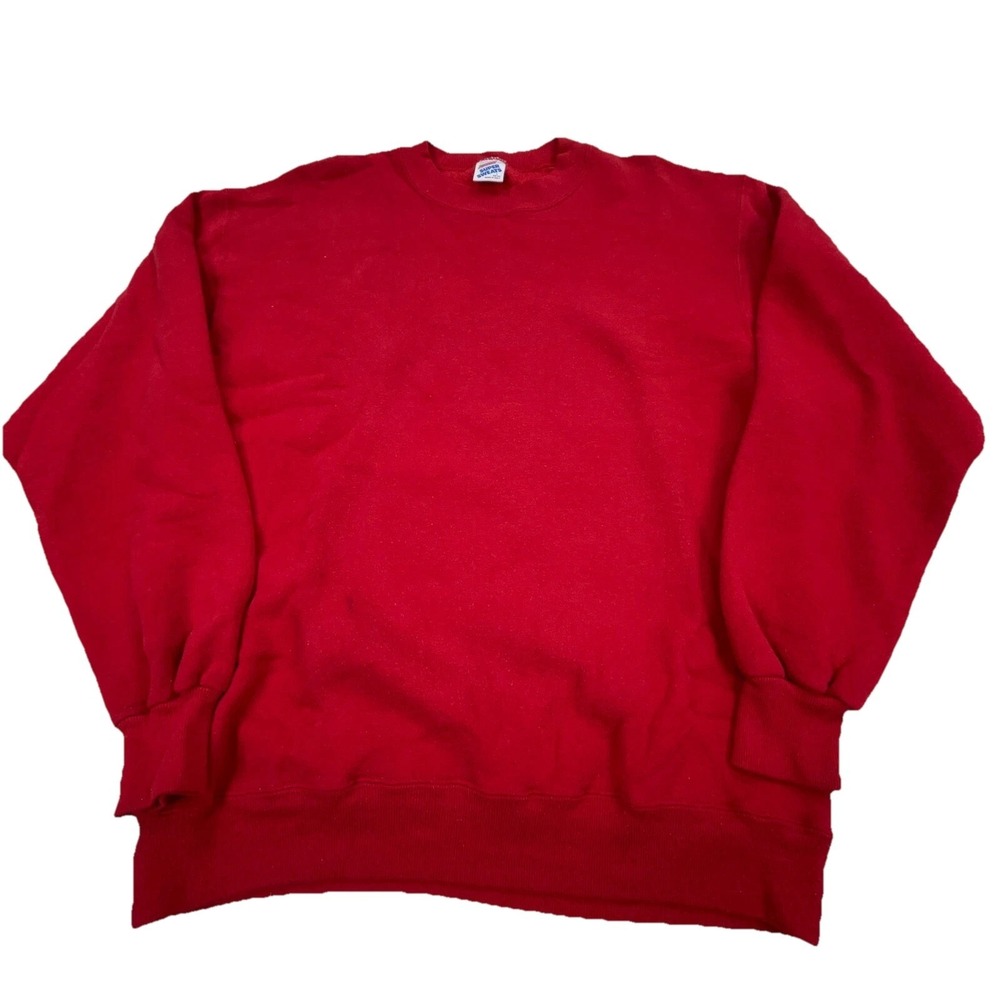 Vintage 90s Blank Sweatshirt Men Large Red Crew Neck Sweater Y2K 50/50 Jerzees *